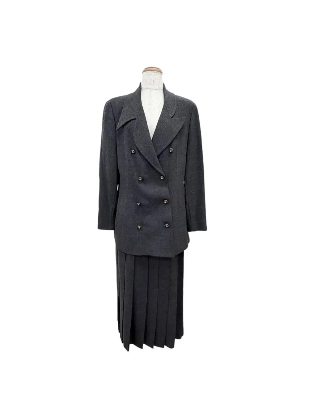 Chanel Vintage 90 Era Clover Button Jacket Long Pleated Skirt Suit Set 38